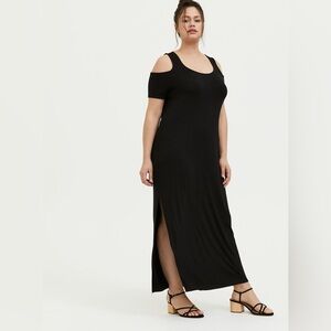 EUC Torrid size 2, black Super Soft maxi dress with cold shoulder
